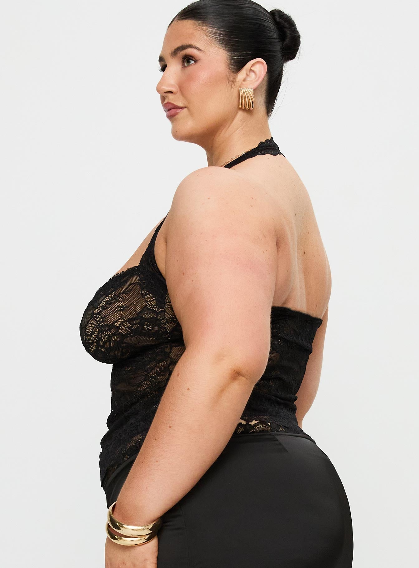 Fantasize Lace Halter Top Black Curve